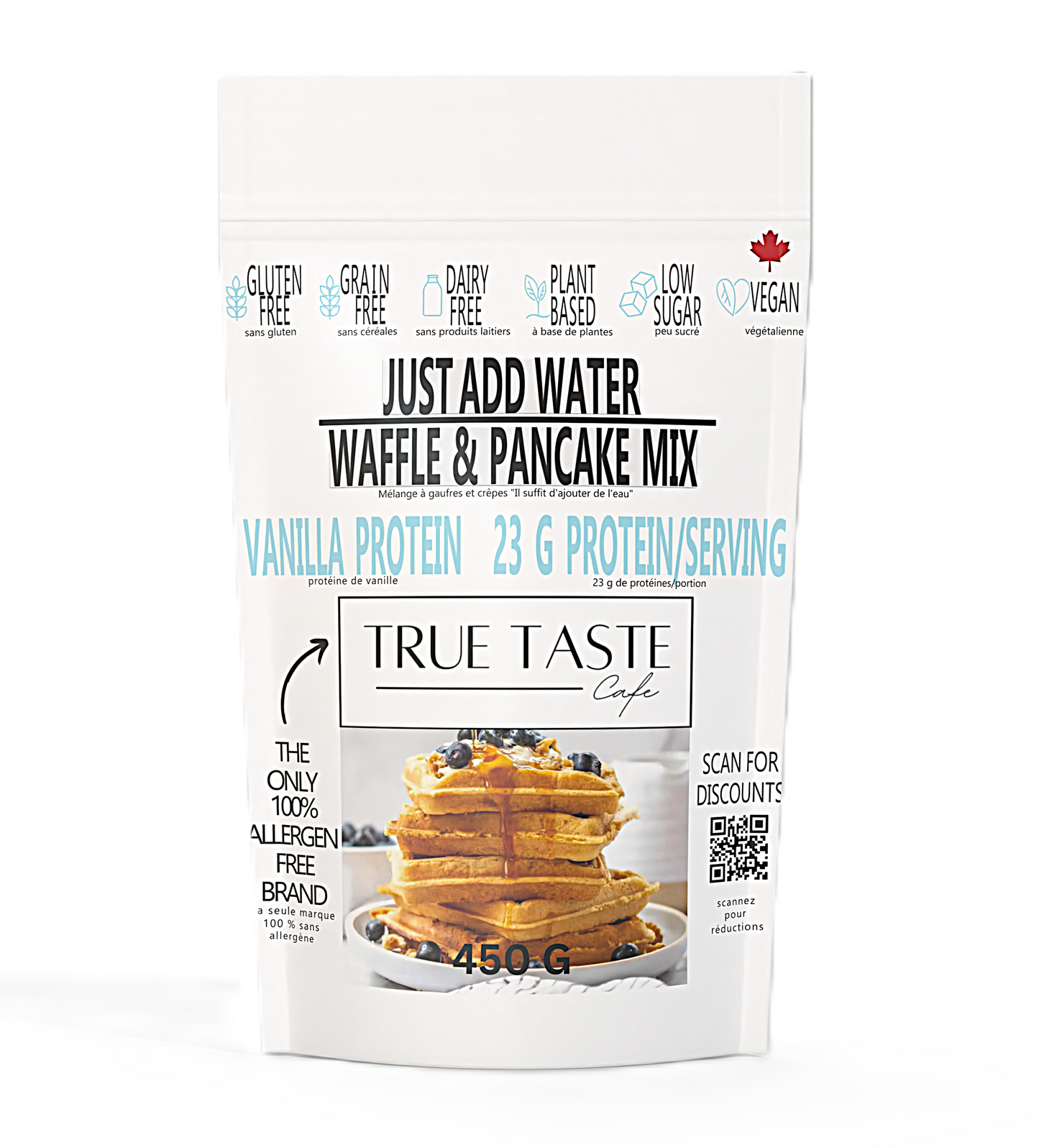 Gluten Free & Dairy Free Vanilla Protein - "Just Add Water" Waffle & Pancake Mix - True Taste Cafe