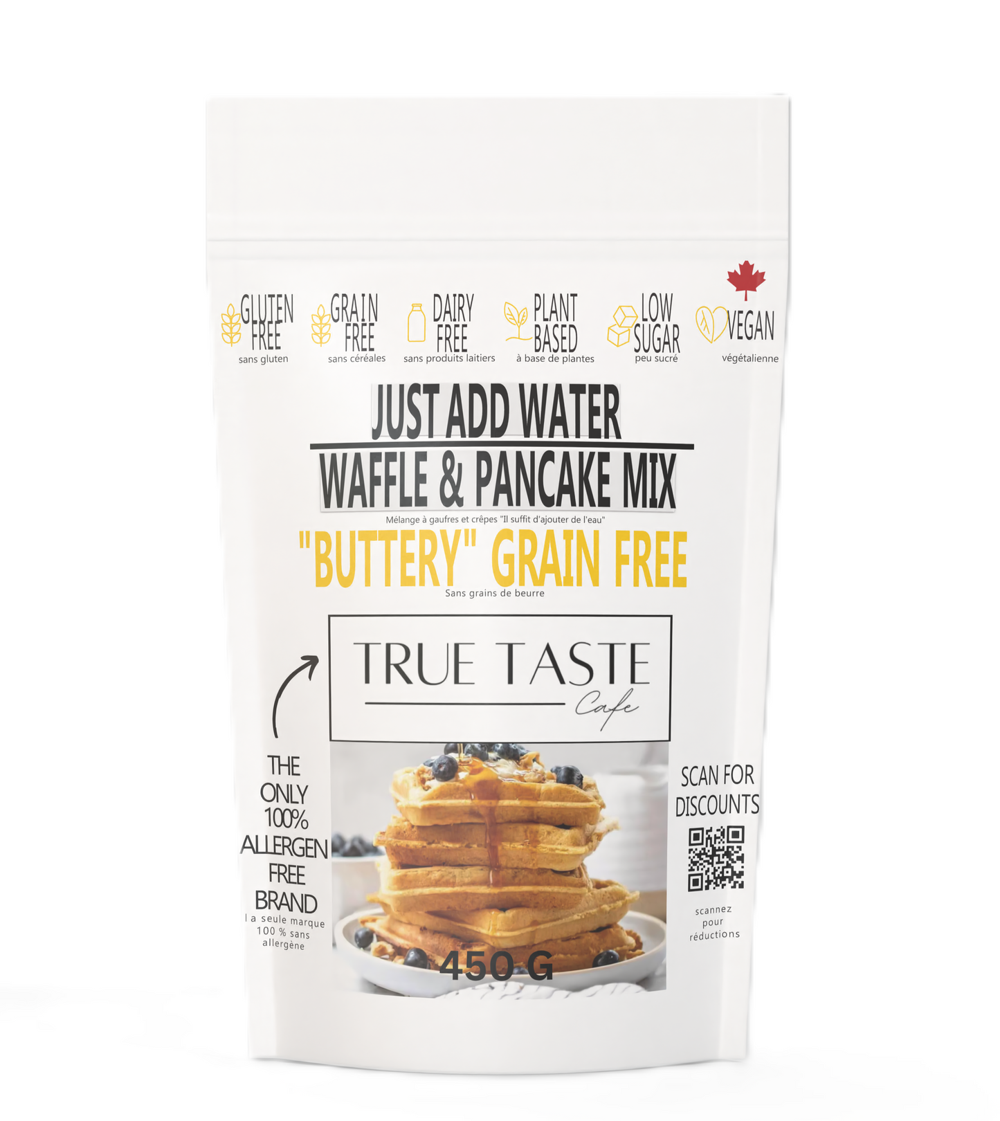 Gluten Free / Dairy Free -"Buttery" Grain Free - "Just Add Water" Waffle & Pancake Mix - True Taste Cafe