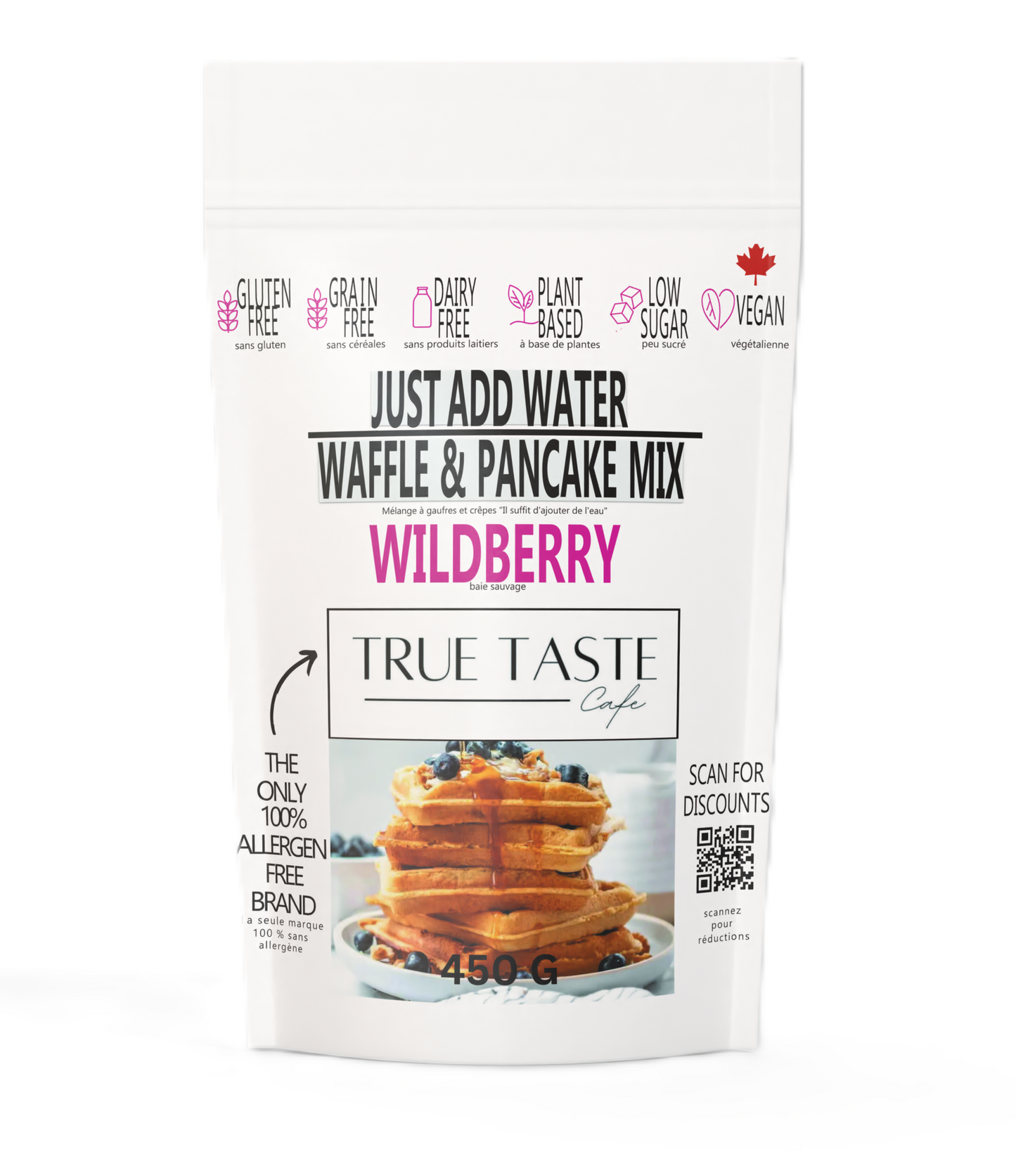 Gluten Free & Dairy Free Wildberry - "Just Add Water" Waffle & Pancake Mix - True Taste Cafe